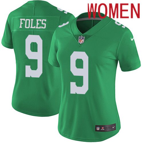Women Philadelphia Eagles 9 Nick Foles Nike Green Vapor Limited Rush NFL Jersey